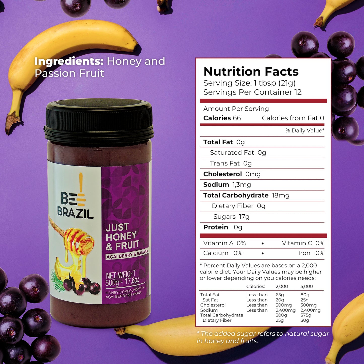 Honey Compound with Açaí and Banana - No Added Sugars or Additives 17.6 oz