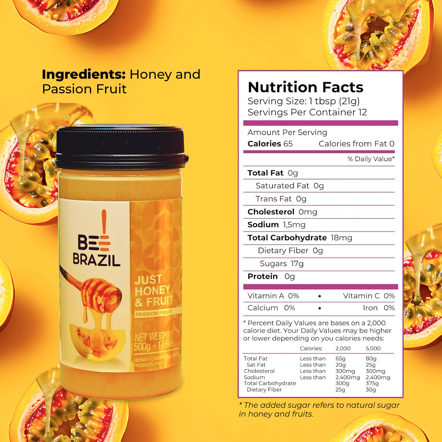 Honey compound with Passion Fruit - No Sugars or Additives 17.6 oz