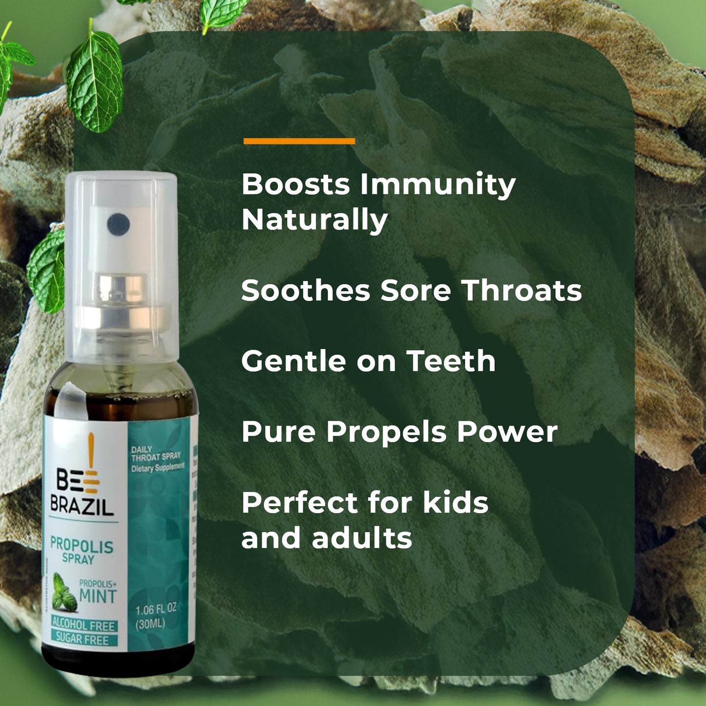 Propolis and Mint Throat Spray – 100% Alcohol-Free and Sugar-Free 1.06 fl oz