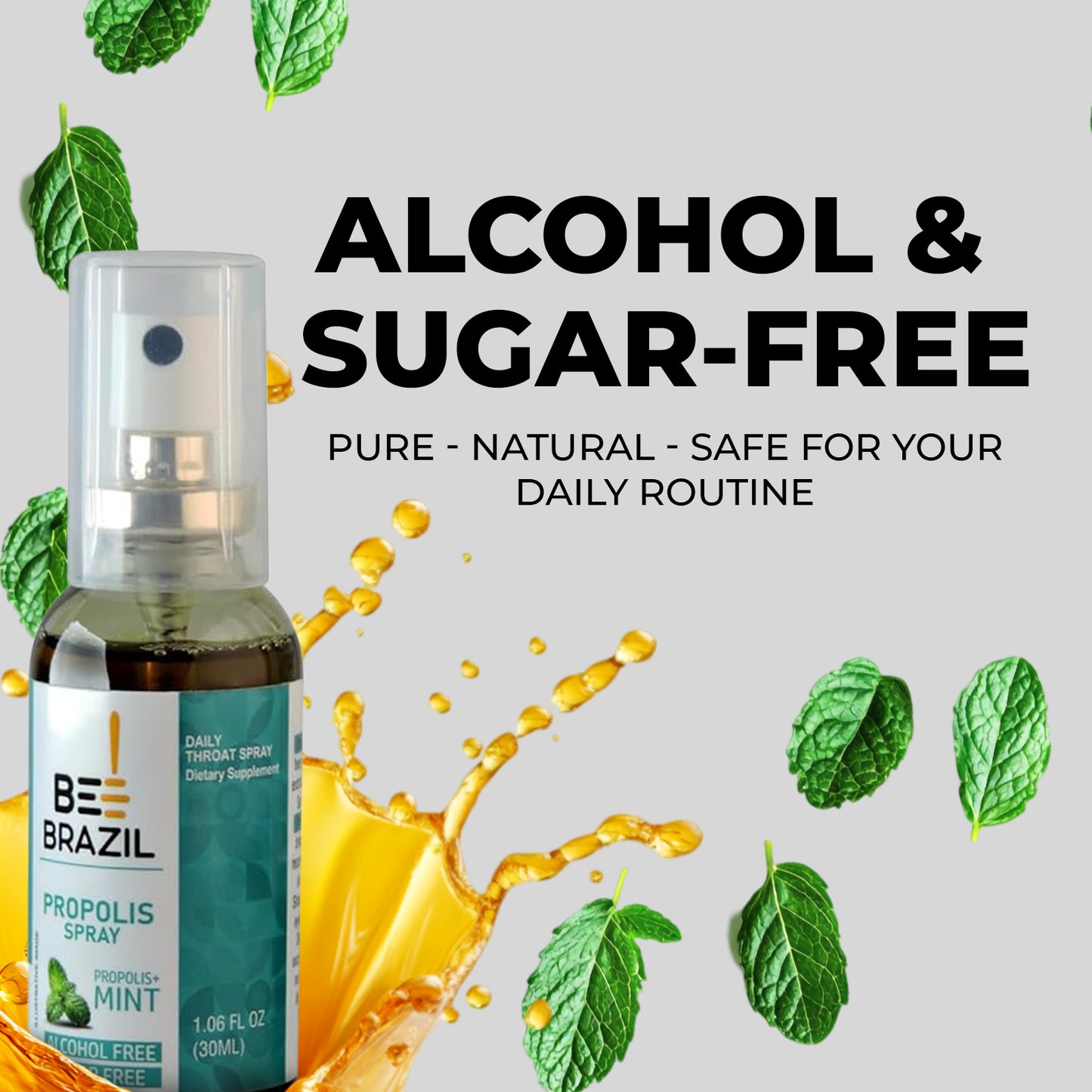 Propolis and Mint Throat Spray – 100% Alcohol-Free and Sugar-Free 1.06 fl oz